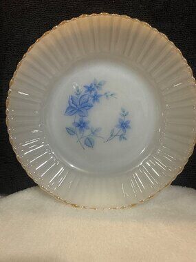 vintage Termocrisa Mexico milk glass plates "Blue Dot Floral" (2) 7” Bowls